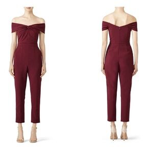 ADELYN RAE Red Crepe Twisted Off-Shoulder neckline Straight Leg Jumpsuit